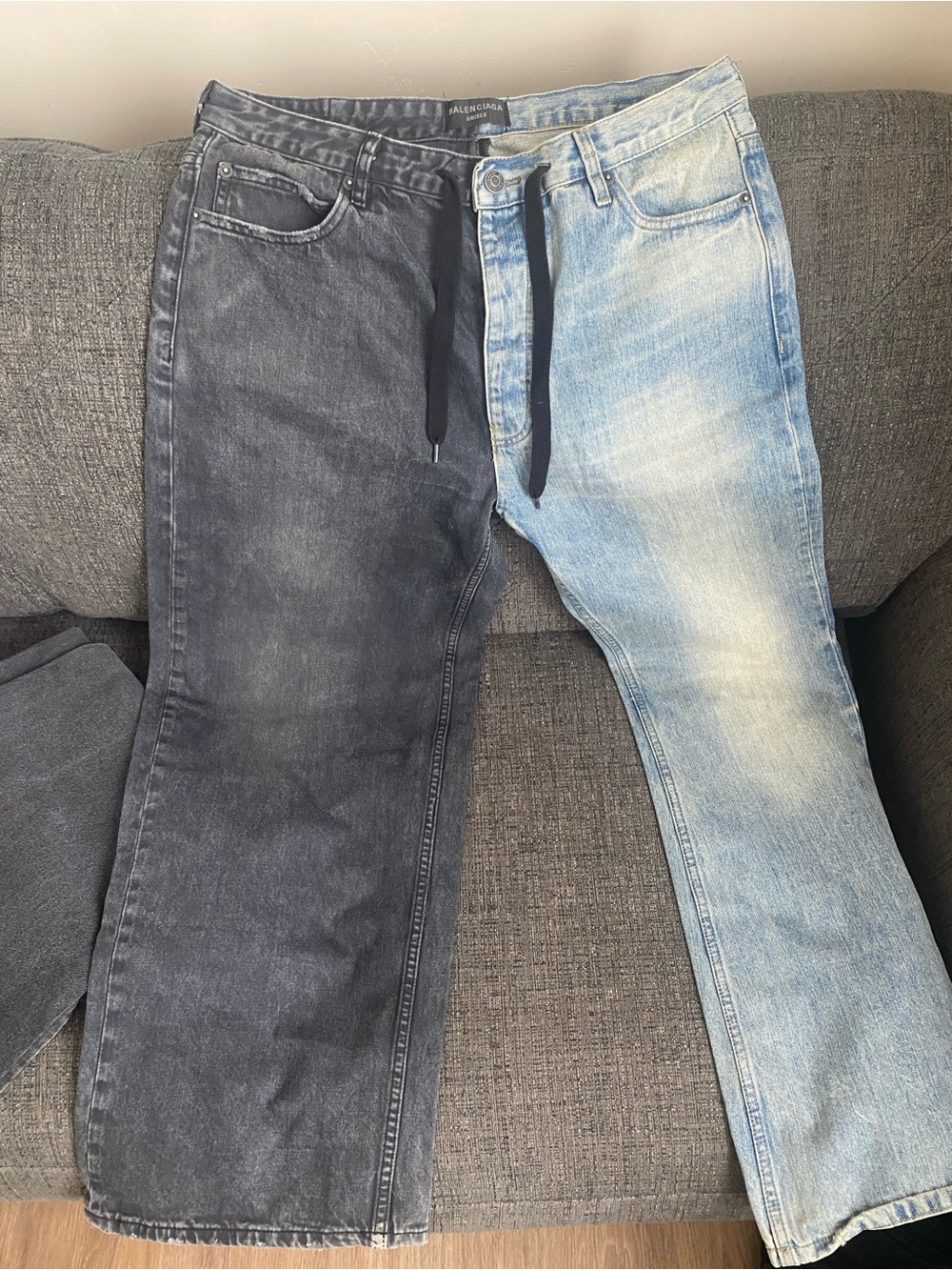 Balenciaga Men's Two-Tone Relaxed Jeans - Black & Light Blue